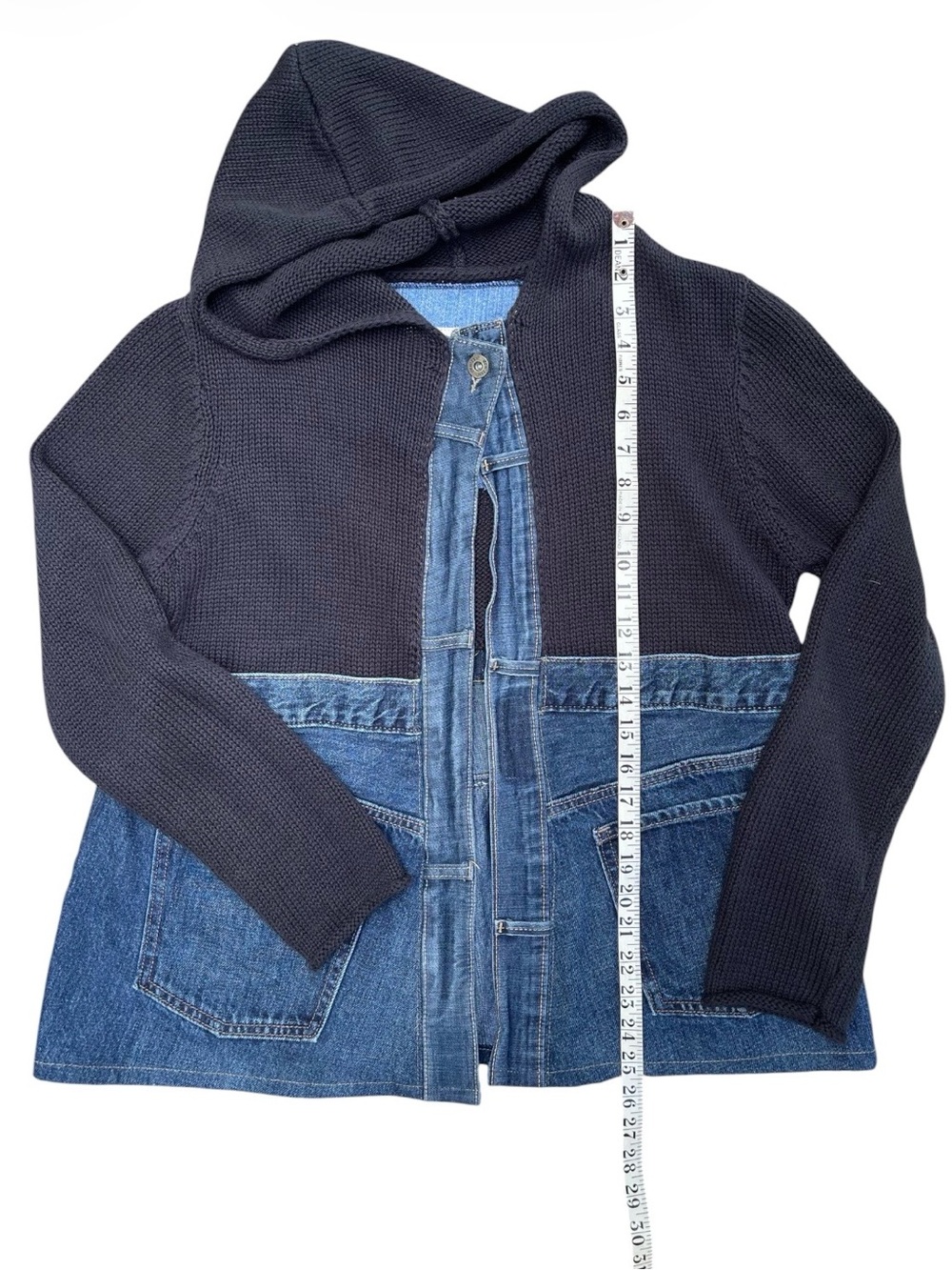 Shannon Passero Up-Cycled Denim & Knit Hybrid Hooded Sweater Jacket - Picture 7 of 9